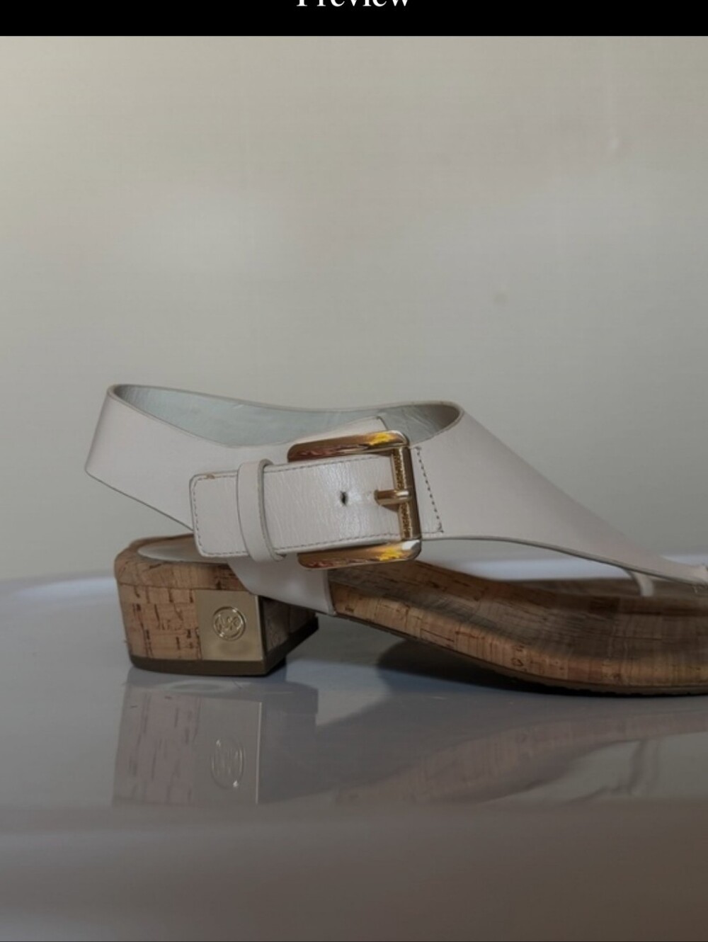 Women’s White Cork Thong Sandals with Gold Accent